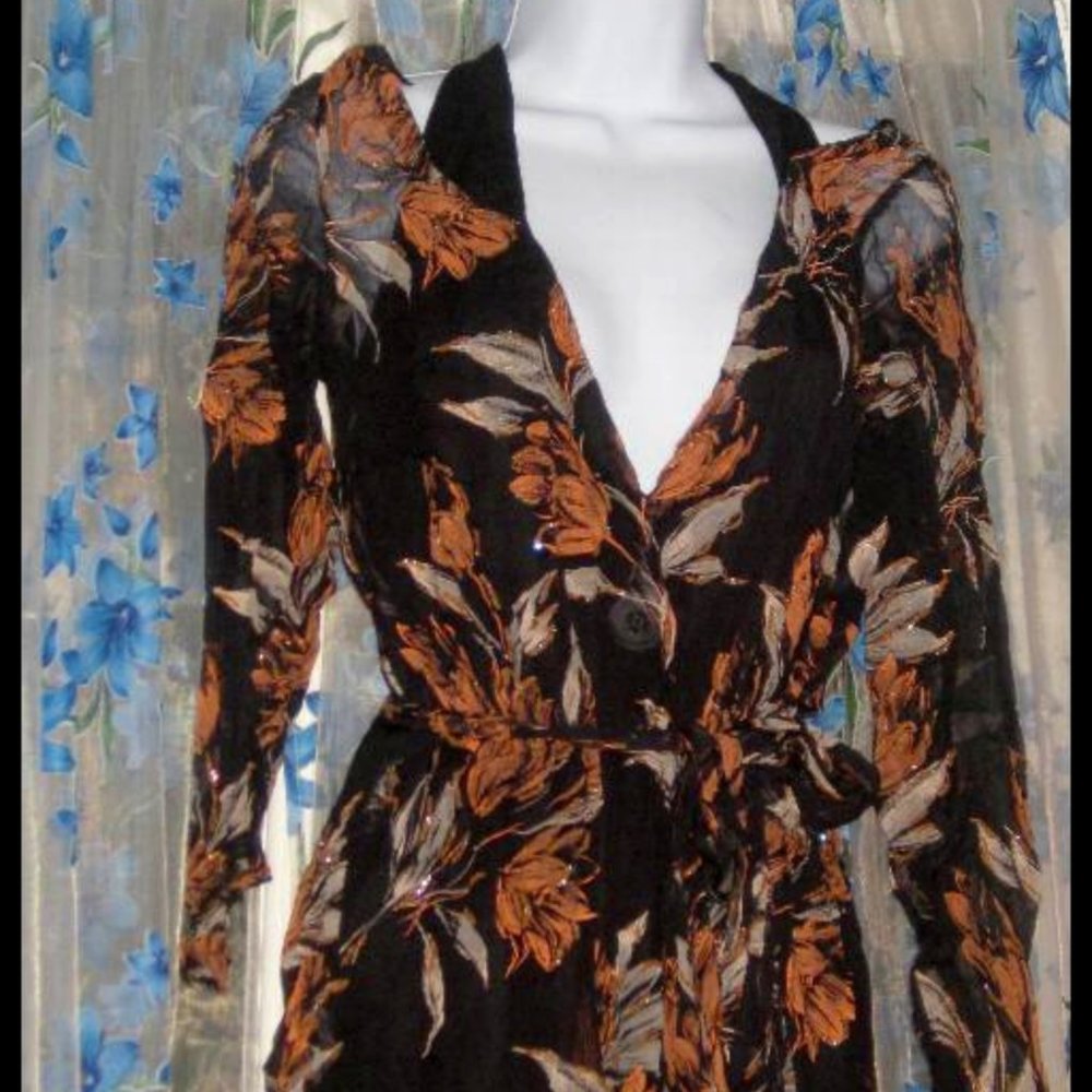 Womens Sheath w/Sheer MAXI Overlay Cold Shoulder Floral Black DRESS by BP Sz XL